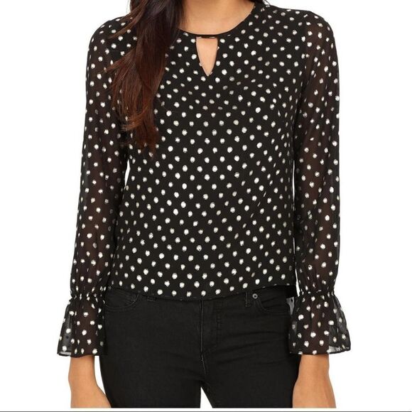 Amanda Uprichard Aurelia Black Gold Dot Blouse - Picture 1 of 12